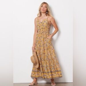Evereve Boho Floral Yellow Maxi Dress (Small)